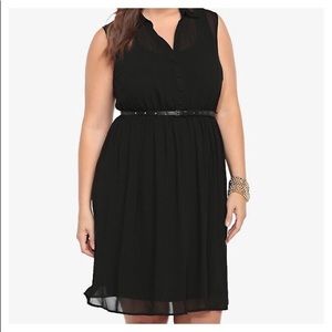 Black Chiffon Belted Waist Dress